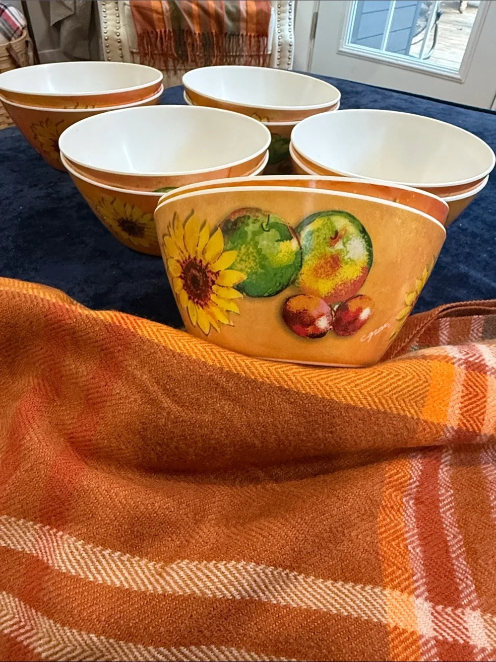 Citrus Grove Set of 10 Hard Plastic Fall Sunflower Fruit Bowls 6 Inch